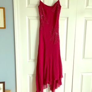 Dressy embroidered red silk dress